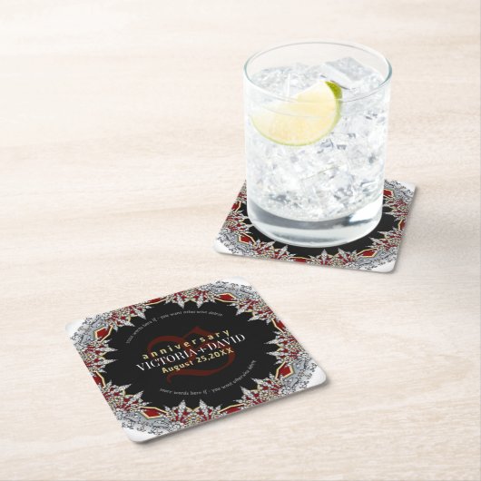 Red Silver Diamonds Bruiloft Jubileum Box Kartonnen Onderzetters (Insitu)