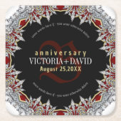 Red Silver Diamonds Bruiloft Jubileum Box Kartonnen Onderzetters (Voorkant)