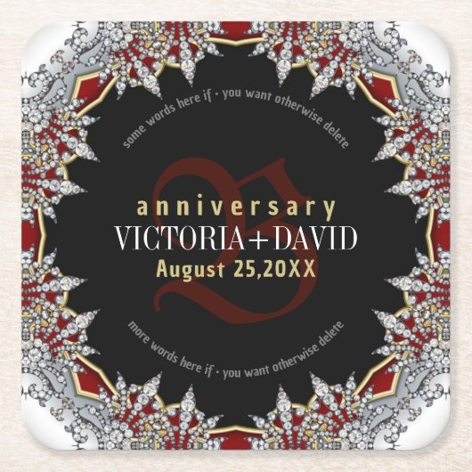 Red Silver Diamonds Bruiloft Jubileum Box Kartonnen Onderzetters (Voorkant)