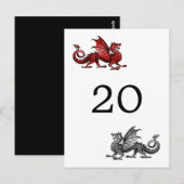 Red Silver Dragon Table Number Briefkaart (Voorkant / Achterkant)