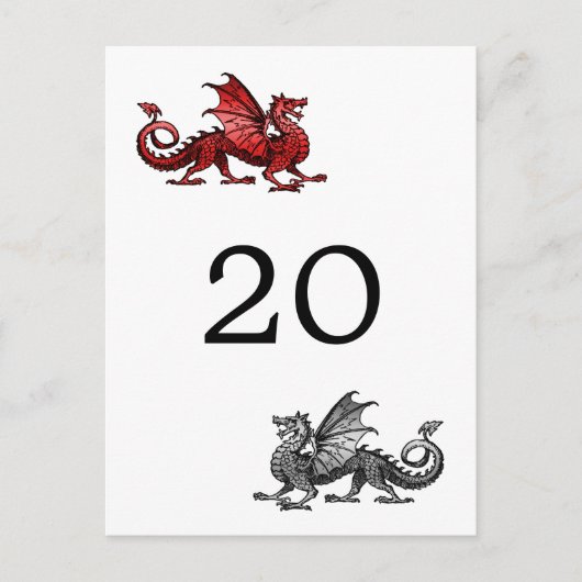 Red Silver Dragon Table Number Briefkaart (Voorkant)