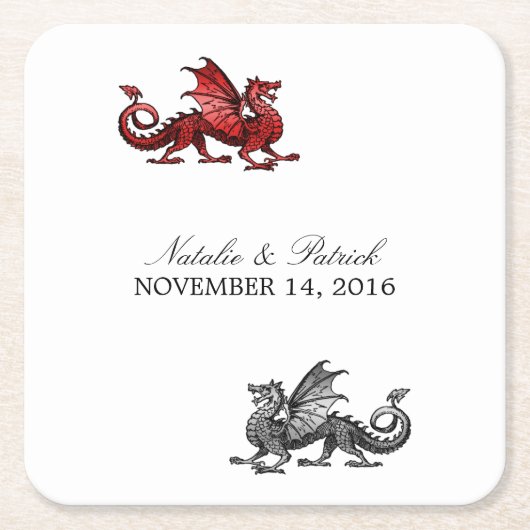 Red Silver Dragon Weddenschap Paper Onderzetters (Voorkant)
