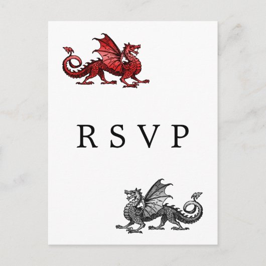 Red Silver Dragon Wedding RSVP Briefkaart (Voorkant)