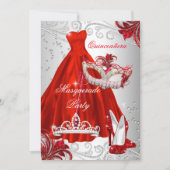 Red Silver Dress masquerade Quinceanera masker Kaart (Voorkant)