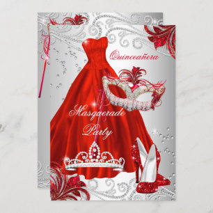 Red Silver Dress masquerade Quinceanera masker Kaart