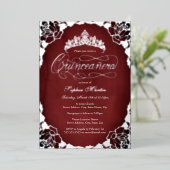 Red Silver Elegant Script Roos Quinceanera Folie Uitnodiging (Staand Voorkant)