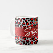 Red Silver en Black Folie Leopard-penseelstreken Koffiemok (Voorkant links)