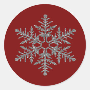 Red Silver Faux Glitter Snowflake Ronde Sticker