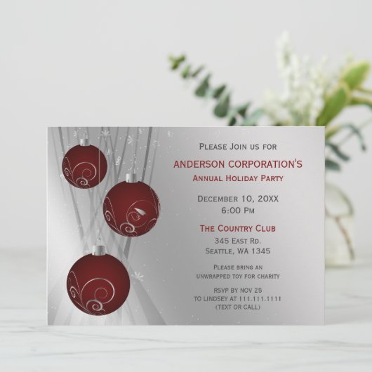 Red Silver Festive Corporate-feestdag Kaart (Staand voorkant)