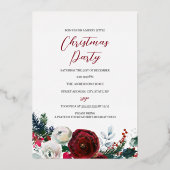 Red Silver Festive Foliage kerstparty Folie Uitnodiging (Voorkant)