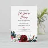 Red Silver Festive Foliage kerstparty Folie Uitnodiging (Staand Voorkant)