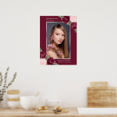 Red Silver Floral Foto Celebration of Life Sign Poster (Keuken)