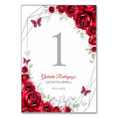 Red Silver Floral Quinceanera Kaart (Achterkant)