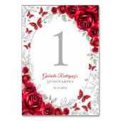 Red Silver Floral Quinceanera Kaart (Achterkant)