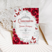 Red Silver Floral Quinceanera Kaart
