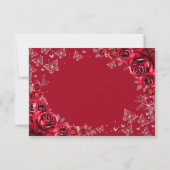 Red Silver Floral Quinceanera Reply RSVP Kaartje (Achterkant)