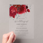 Red Silver Floral Rose Wedding   Acryl Uitnodigingen<br><div class="desc">More Pretty Red Silver Clear Wedding Invitations in the Little Bayleigh Store!</div>