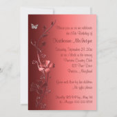 Red, Silver Flowers & Butterflies 65th Invitation Kaart (Achterkant)
