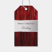 Red Silver Glam Tinsel Stripes Cadeaulabel (Voorkant)