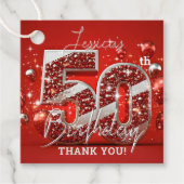 Red Silver Glitter Balloons Glam 50th Birthday Bedankjes Labels (Voorkant)
