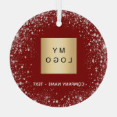 Red silver glitter business company logo glas ornament (Achterkant)