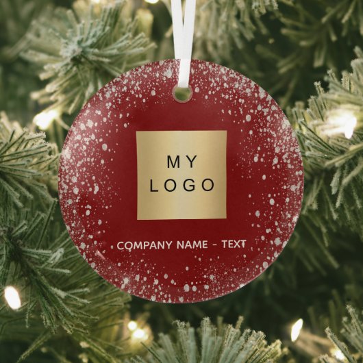 Red silver glitter business company logo glas ornament (Insitu)