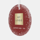 Red silver glitter business company logo glas ornament (Voorkant links)