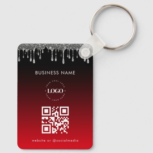Red Silver Glitter Driving Company QR Code Sleutelhanger (Achterkant)