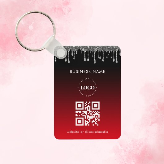 Red Silver Glitter Driving Company QR Code Sleutelhanger