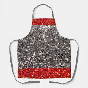 Red Silver Glitter Metallic Kerstpron Schort