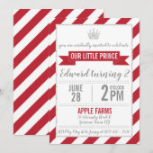 Red Silver Glitter Prince Birthday Uitnodiging (Voorkant / Achterkant)