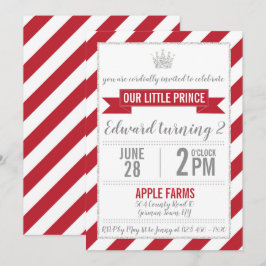 Red Silver Glitter Prince Birthday Uitnodiging