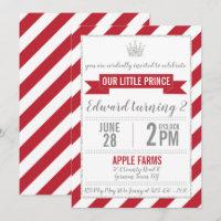 Red Silver Glitter Prince Birthday Uitnodiging