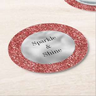 Red Silver Glitter Ronde Kartonnen Onderzetter