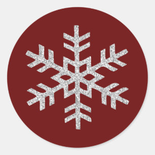 Red Silver Glitter Sparkle Snowflake      Ronde Sticker