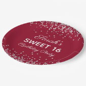 Red Silver Glitter Sweet 16 Birthday Party Papieren Bordje (Gekanteld)