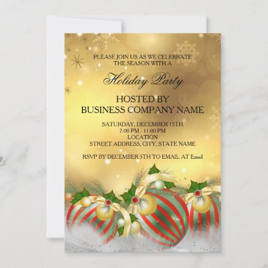 Red Silver Gold Holly Baubles Kaart (Voorkant)