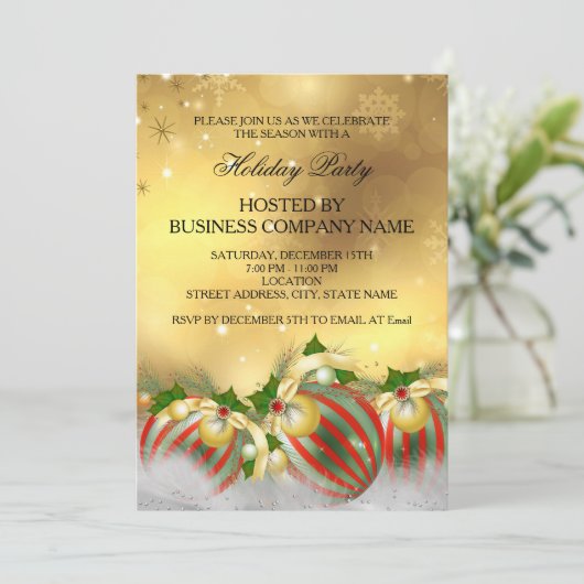 Red Silver Gold Holly Baubles Kaart (Staand voorkant)