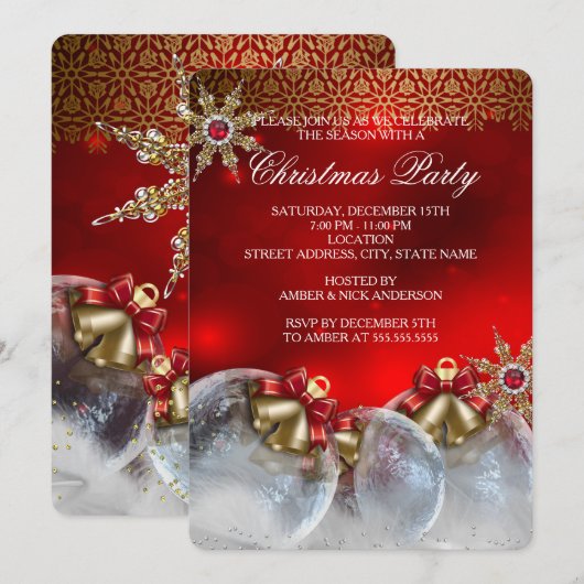 Red Silver Gold Holly Baubles kerst nieuw3 Kaart (Voorkant / Achterkant)