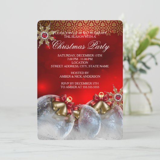 Red Silver Gold Holly Baubles kerst nieuw3 Kaart (Staand voorkant)