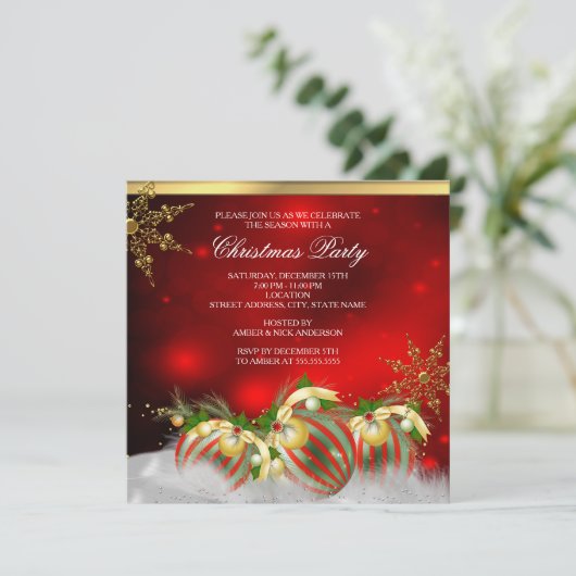 Red Silver Gold Holly Baubles kerstfeest 3 Kaart (Staand voorkant)