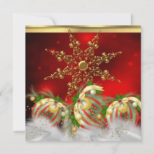 Red Silver Gold Holly Baubles kerstfeest 3 Kaart (Achterkant)