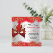 Red Silver Gold Masquerade Birthday Party Kaart (Staand voorkant)