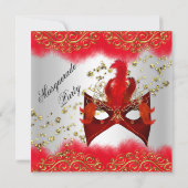 Red Silver Gold Masquerade Birthday Party Kaart (Achterkant)
