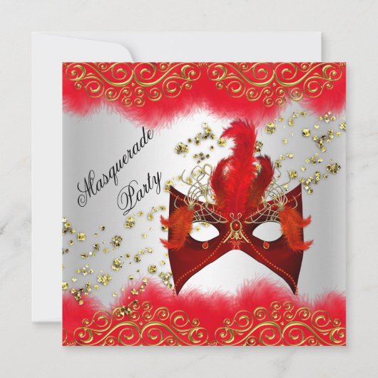 Red Silver Gold Masquerade Birthday Party Kaart (Achterkant)