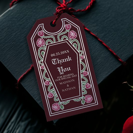 Red Silver Gothic Coffin Roos Wedding Dank u Cadeaulabel