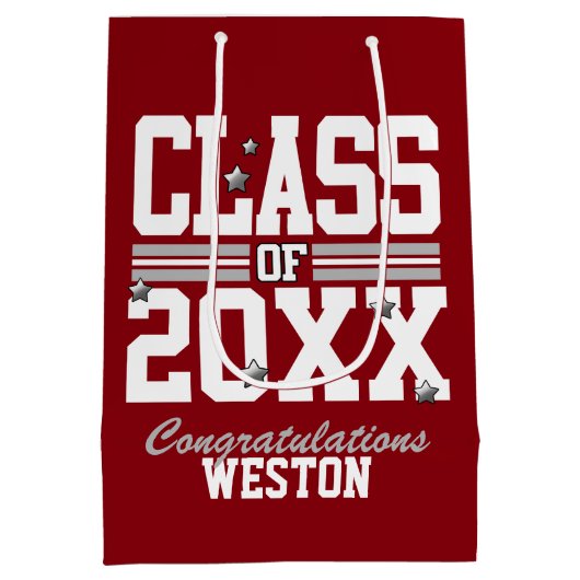 Red|Silver Graduing Class Year Medium Cadeauzakje (Achterkant)