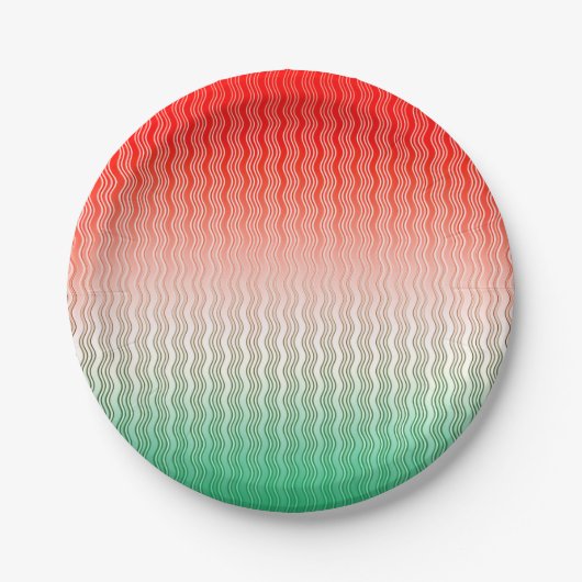 Red Silver Green Wavy Stripes Papieren Bordje (Voorkant)