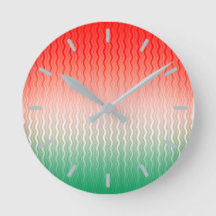 Red Silver Green Wavy Stripes Ronde Klok