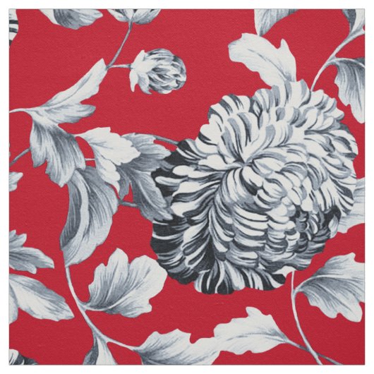 Red Silver Grey Floral Toile Stof (Swatch)